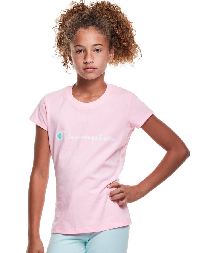 Champion T-Shirt Meisjes - Roze - Classic Script Logo ( 390248-PAC )